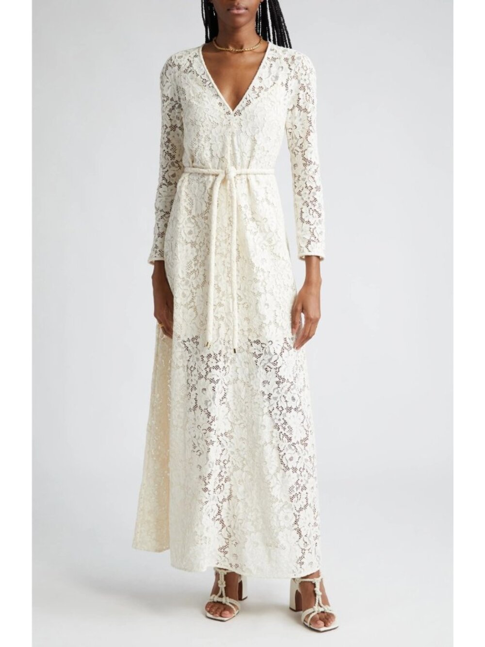 Zimmermann Matchmaker Floral Lace Belted L/S Dress Cream Lined Size 3 US 10